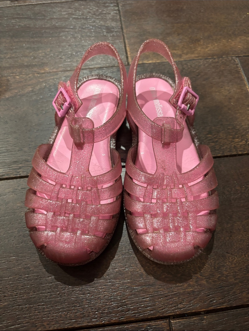 Mini Melissa Kids Glitter Pink Jelly Sandals - Lightweight Summer Shoes